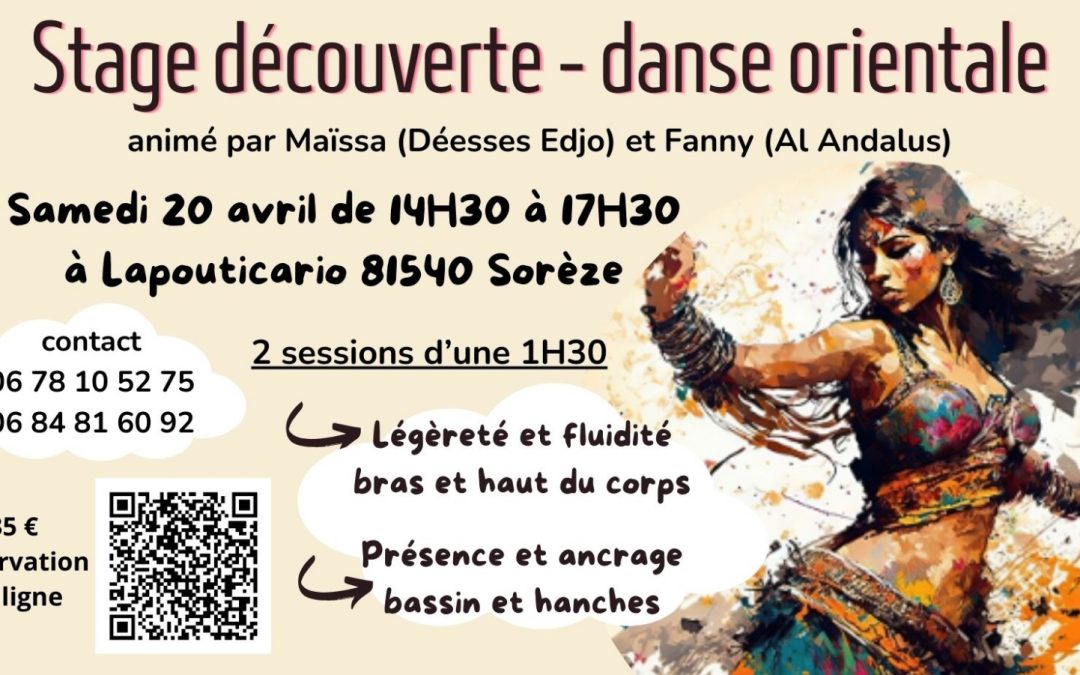 Stage découverte danse orientale avec Maïssa et Fanny le 20 avril de 14h30 à 17h30 à Lapouticario